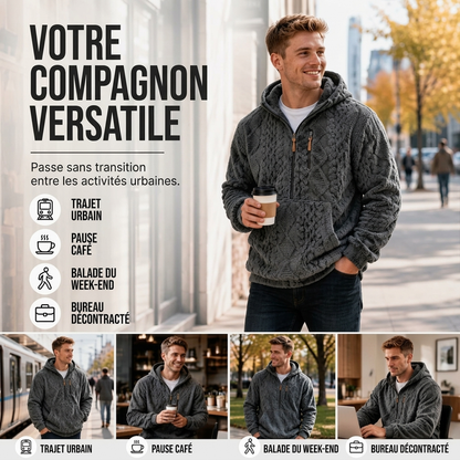Veste à capuche homme en sherpa texturé demi-zip
