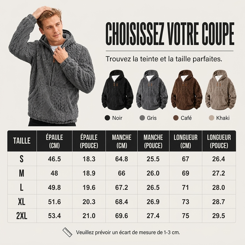 Veste à capuche homme en sherpa texturé demi-zip