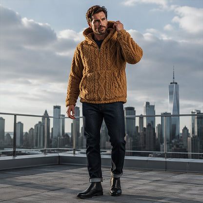 Veste à capuche homme en sherpa texturé demi-zip