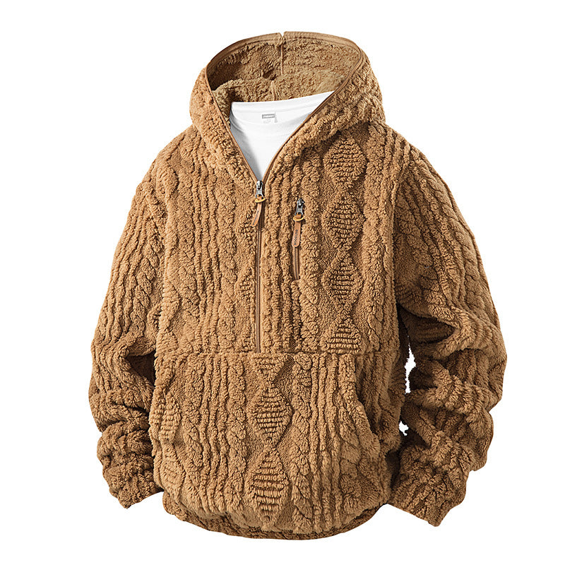 Veste à capuche homme en sherpa texturé demi-zip