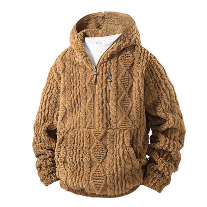 Veste à capuche homme en sherpa texturé demi-zip