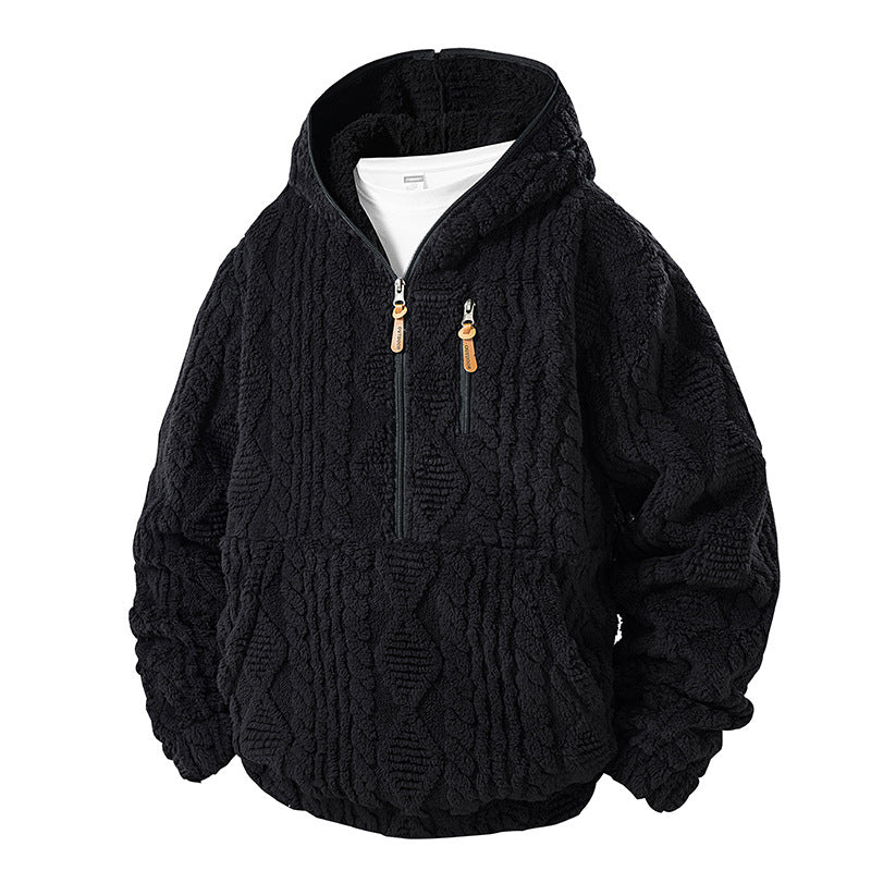 Veste à capuche homme en sherpa texturé demi-zip