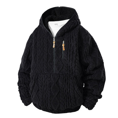 Veste à capuche homme en sherpa texturé demi-zip