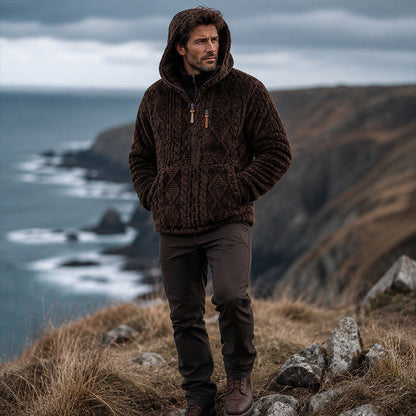 Veste à capuche homme en sherpa texturé demi-zip
