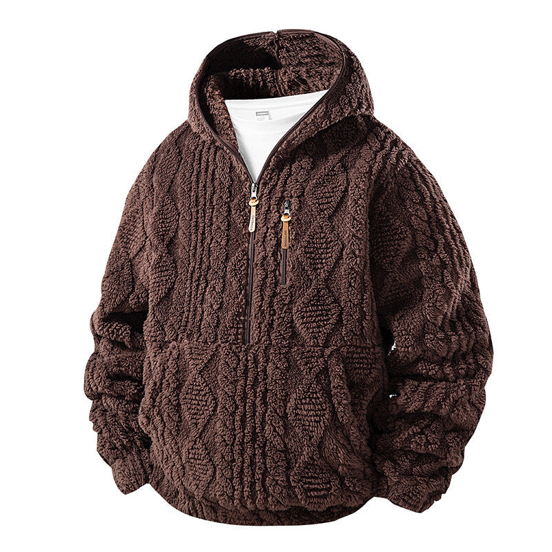 Veste à capuche homme en sherpa texturé demi-zip