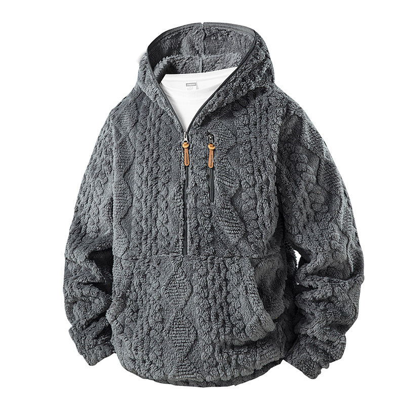 Veste à capuche homme en sherpa texturé demi-zip
