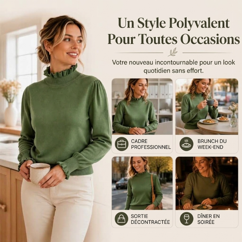 Haut en maille élégant et confortable pour femme, avec bordure à volants
