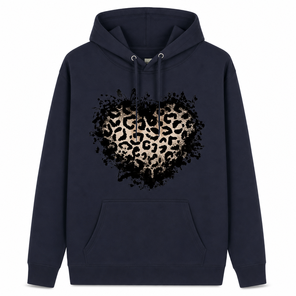 Sweat à capuche décontracté pour femme en polaire, avec motif cœur léopard et poche kangourou
