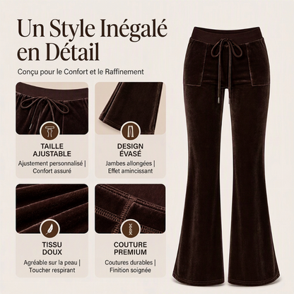 Pantalon évasé en velours à cordon de serrage pour femme