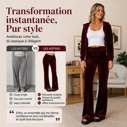 Pantalon évasé en velours à cordon de serrage pour femme