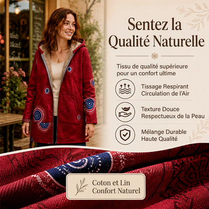 Manteau à capuche pour femme avec imprimé feuille vintage