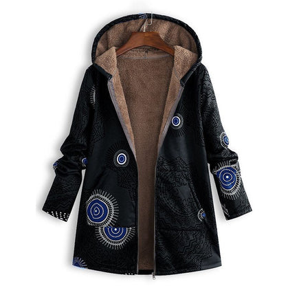 Manteau à capuche pour femme avec imprimé feuille vintage