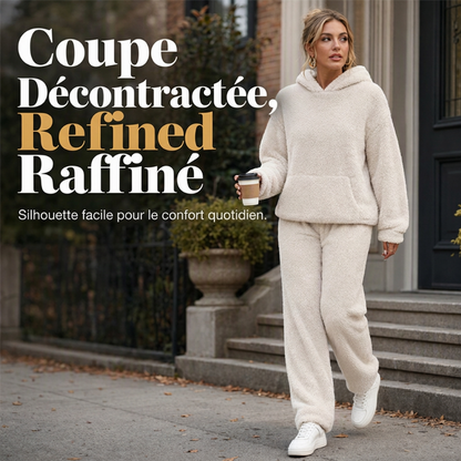 Ensemble de détente pour femme : sweat à capuche en peluche et pantalon
