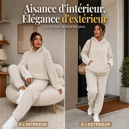 Ensemble de détente pour femme : sweat à capuche en peluche et pantalon