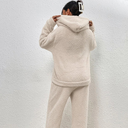 Ensemble de détente pour femme : sweat à capuche en peluche et pantalon