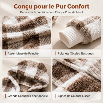 Cardigan à capuche oversize à carreaux et blocs de couleurs pour femme
