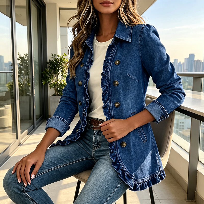 Chemise-veste en jean boutonnée décontractée pour femme