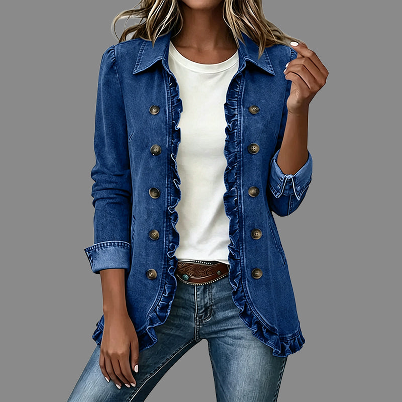 Chemise-veste en jean boutonnée décontractée pour femme