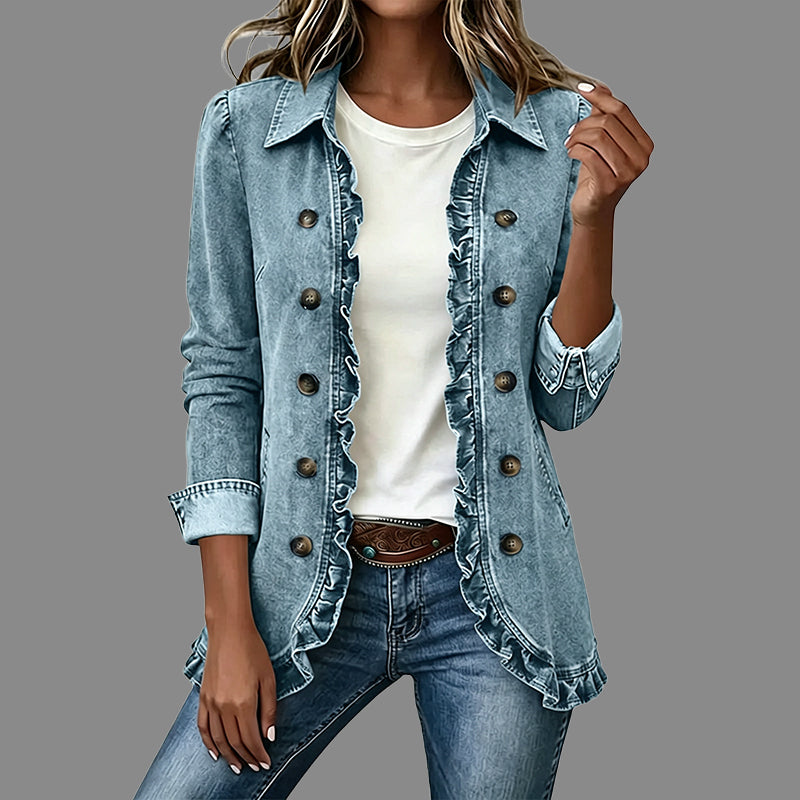 Chemise-veste en jean boutonnée décontractée pour femme