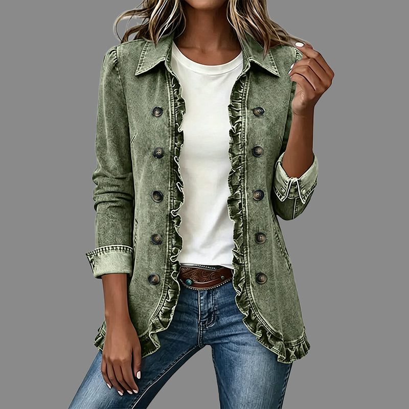 Chemise-veste en jean boutonnée décontractée pour femme