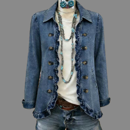 Chemise-veste en jean boutonnée décontractée pour femme