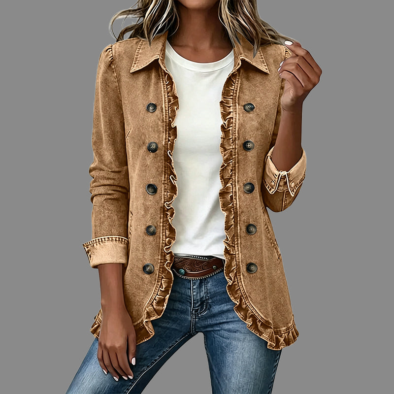 Chemise-veste en jean boutonnée décontractée pour femme