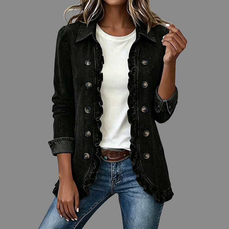 Chemise-veste en jean boutonnée décontractée pour femme