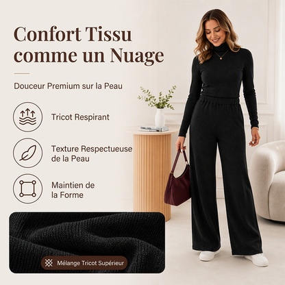 Ensemble pour femme : haut en maille à col roulé et pantalon large