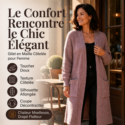 Cardigan long en maille côtelée confortable pour femme