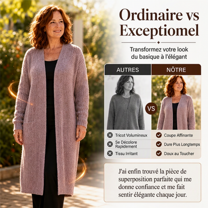 Cardigan long en maille côtelée confortable pour femme