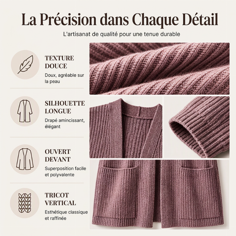 Cardigan long en maille côtelée confortable pour femme