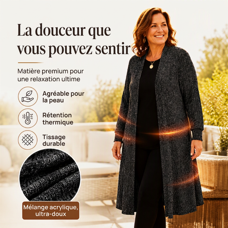 Cardigan long en maille côtelée confortable pour femme