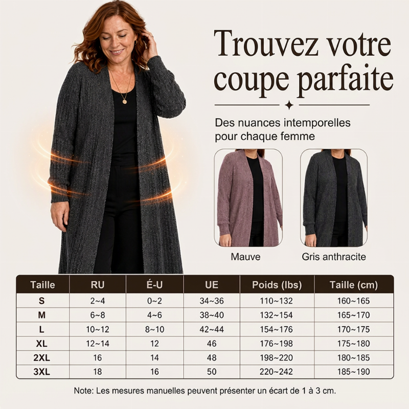 Cardigan long en maille côtelée confortable pour femme
