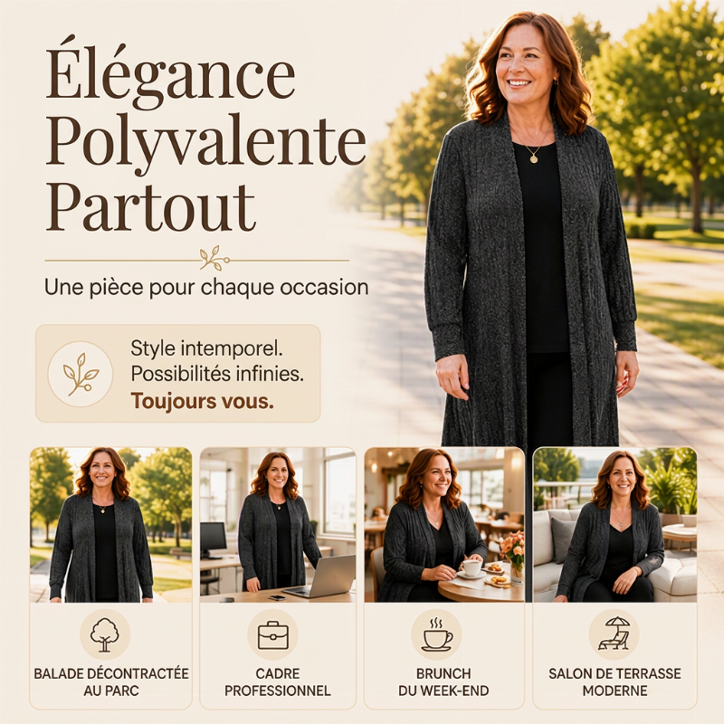 Cardigan long en maille côtelée confortable pour femme