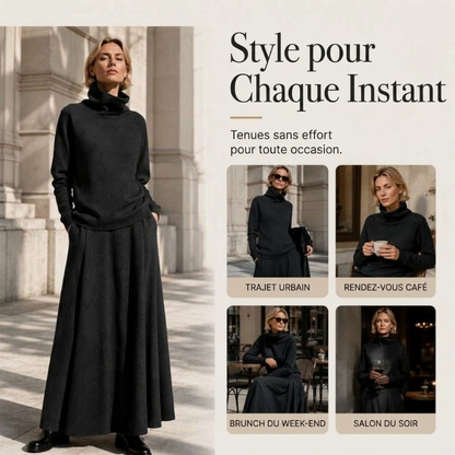 Ensemble haut à col roulé et jupe longue pour femme