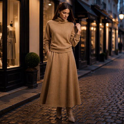 Ensemble haut à col roulé et jupe longue pour femme