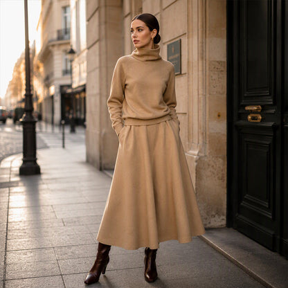 Ensemble haut à col roulé et jupe longue pour femme