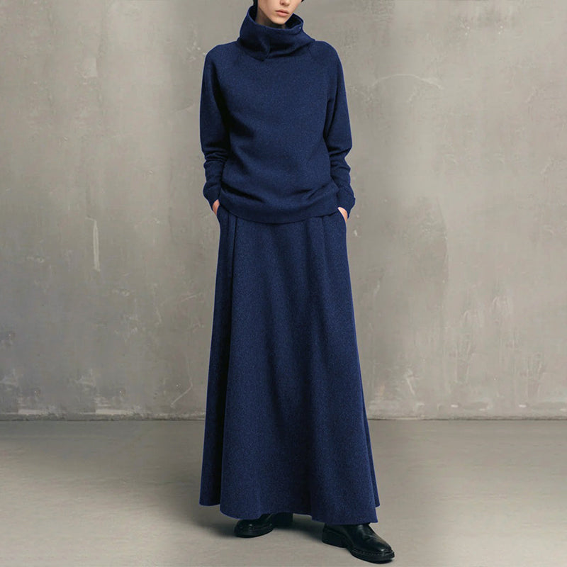 Ensemble haut à col roulé et jupe longue pour femme