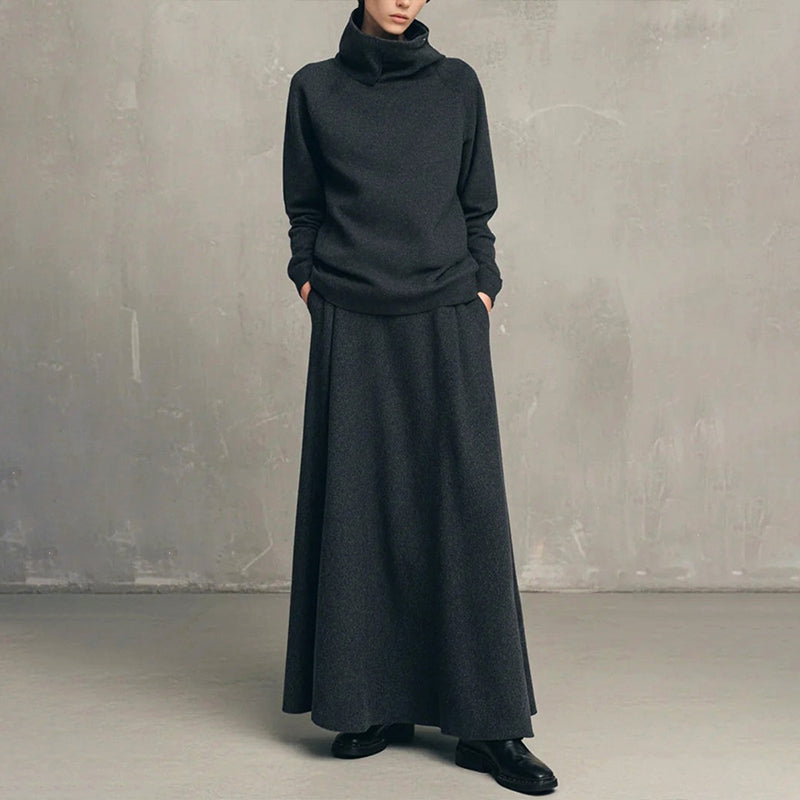 Ensemble haut à col roulé et jupe longue pour femme