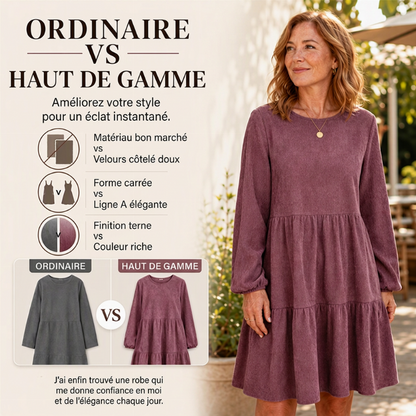 Robe vintage femme à manches longues en velours côtelé