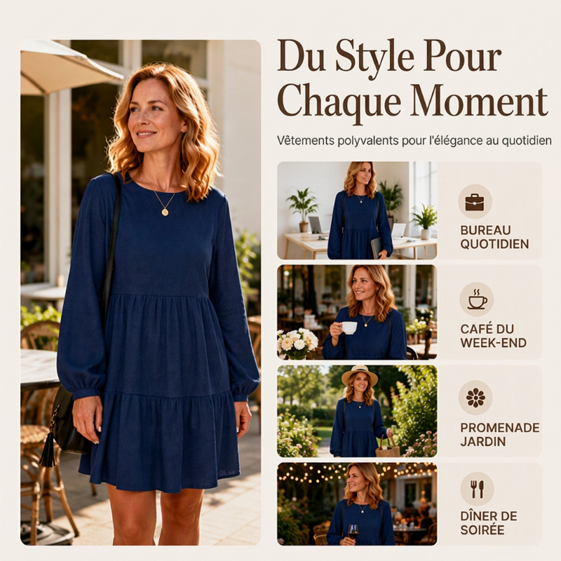 Robe vintage femme à manches longues en velours côtelé