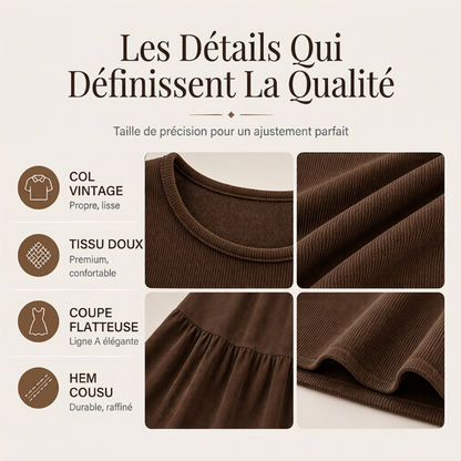 Robe vintage femme à manches longues en velours côtelé