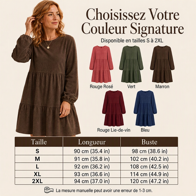 Robe vintage femme à manches longues en velours côtelé