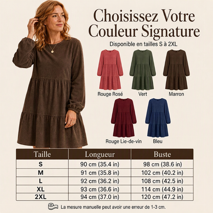 Robe vintage femme à manches longues en velours côtelé