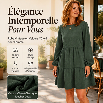 Robe vintage femme à manches longues en velours côtelé