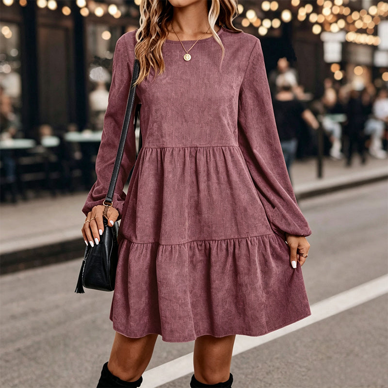 Robe vintage femme à manches longues en velours côtelé