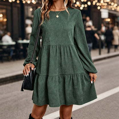 Robe vintage femme à manches longues en velours côtelé