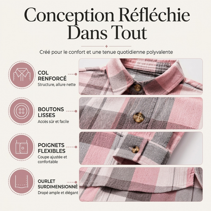 Veste-chemise mi-longue à carreaux pour femme