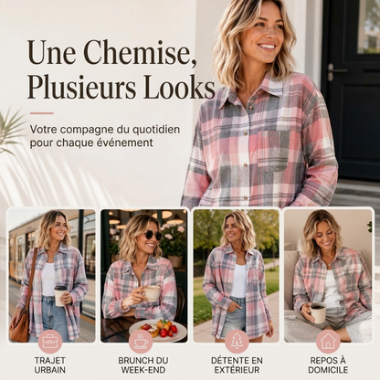 Veste-chemise mi-longue à carreaux pour femme