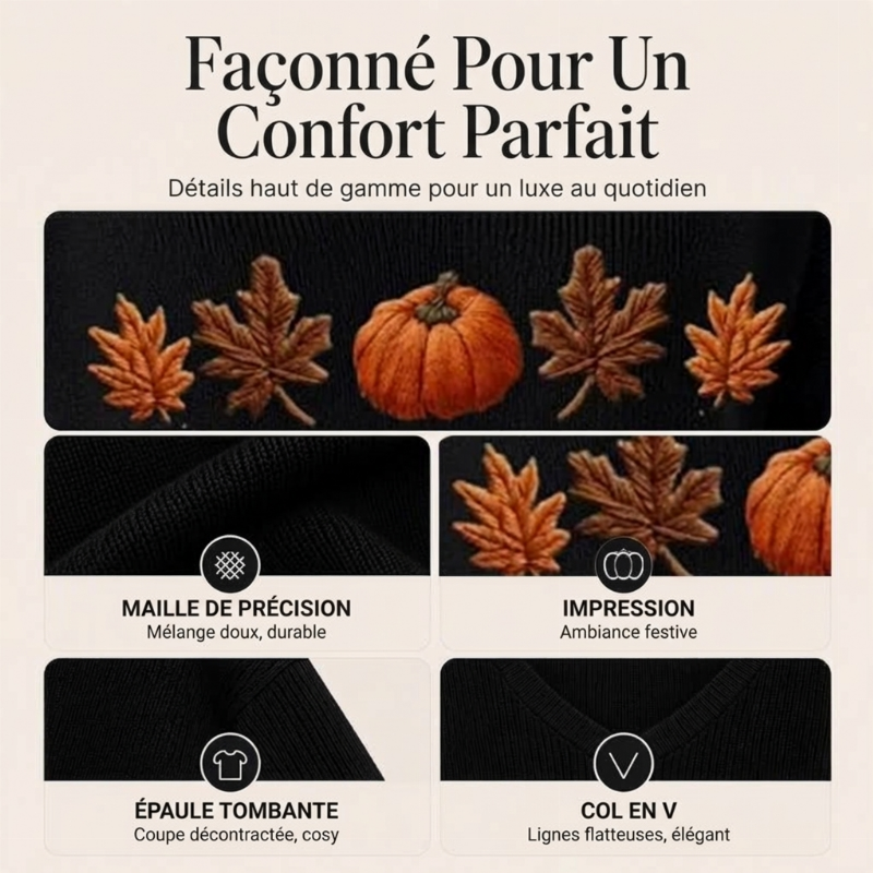 Haut à manches longues col V imprimé citrouille pour femmes